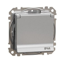 Розетка Schneider Electric Sedna Design & Elements з заземленням шторками та кришкою IP44 алюміній SDD213024