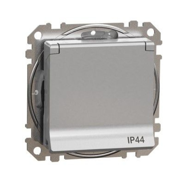 Розетка Schneider Electric Sedna Design & Elements з заземленням шторками та кришкою IP44 алюміній SDD213024