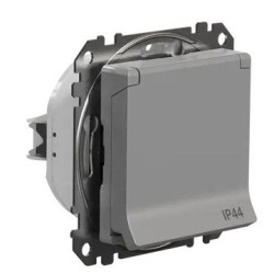 Розетка Schneider Electric Sedna Design & Elements з заземленням шторками та кришкою IP44 алюміній SDD213024
