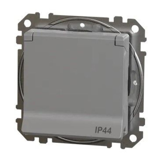 Розетка Schneider Electric Sedna Design & Elements з заземленням шторками та кришкою IP44 алюміній SDD213024