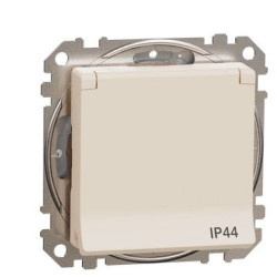 Розетка Schneider Electric Sedna Design & Elements з заземленням шторками та кришкою IP44 бежева SDD212024