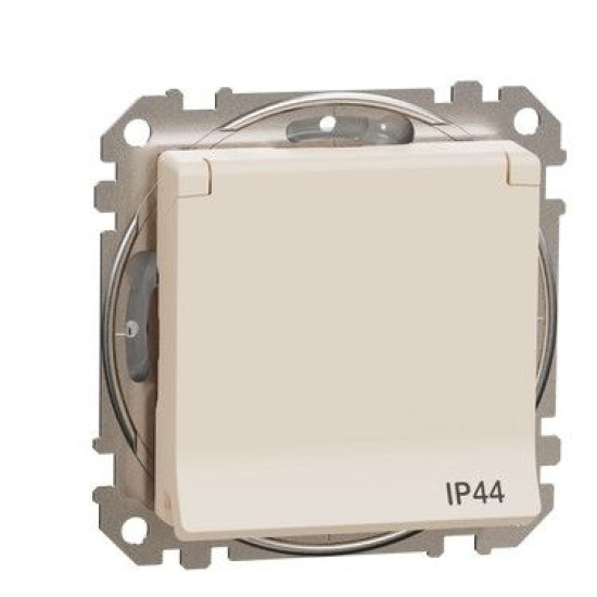 Розетка Schneider Electric Sedna Design & Elements з заземленням шторками та кришкою IP44 бежева SDD212024