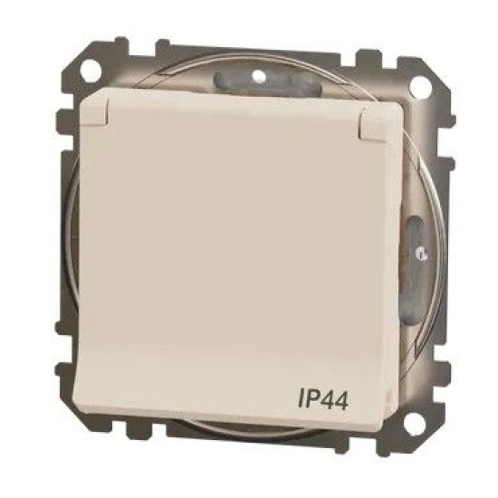 Розетка Schneider Electric Sedna Design & Elements з заземленням шторками та кришкою IP44 бежева SDD212024
