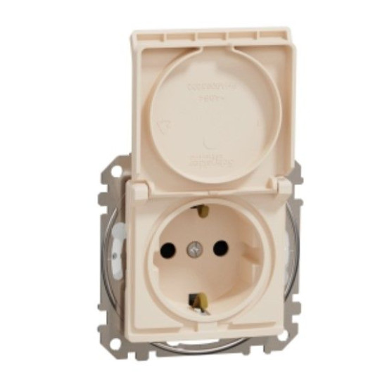 Розетка Schneider Electric Sedna Design & Elements з заземленням шторками та кришкою IP44 бежева SDD212024