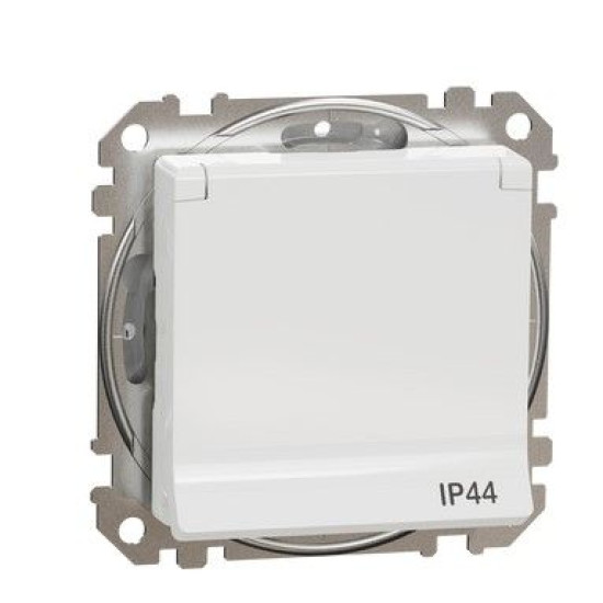 Розетка Schneider Electric Sedna Design & Elements з заземленням шторками та кришкою IP44 біла SDD211024