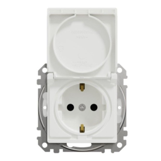 Розетка Schneider Electric Sedna Design & Elements з заземленням шторками та кришкою IP44 біла SDD211024