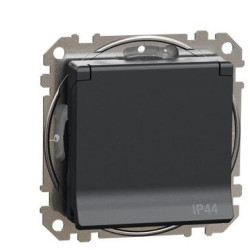 Розетка Schneider Electric Sedna Design & Elements з заземленням шторками та кришкою IP44 чорна SDD214024
