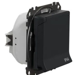Розетка Schneider Electric Sedna Design & Elements з заземленням шторками та кришкою IP44 чорна SDD214024