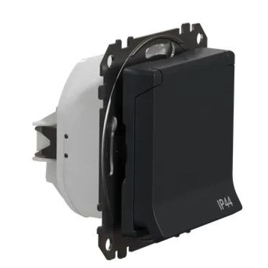 Розетка Schneider Electric Sedna Design & Elements з заземленням шторками та кришкою IP44 чорна SDD214024