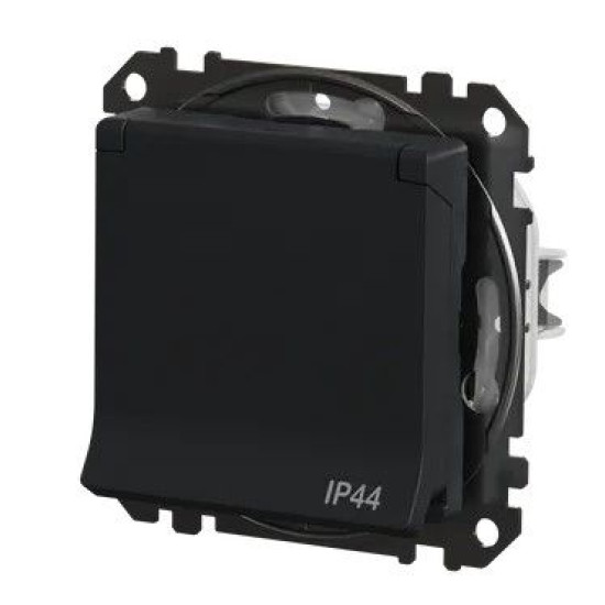 Розетка Schneider Electric Sedna Design & Elements з заземленням шторками та кришкою IP44 чорна SDD214024