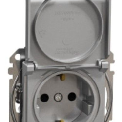 Розетка Schneider Electric Sedna Design & Elements з заземленням шторками та кришкою алюміній SDD113024