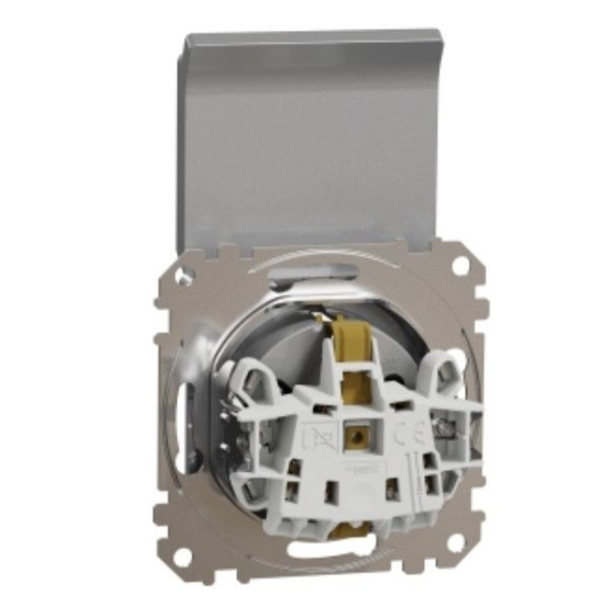 Розетка Schneider Electric Sedna Design & Elements з заземленням шторками та кришкою алюміній SDD113024
