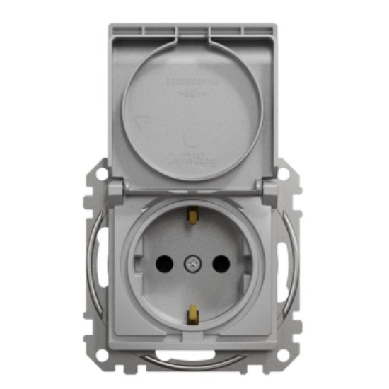 Розетка Schneider Electric Sedna Design & Elements з заземленням шторками та кришкою алюміній SDD113024