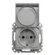 Розетка Schneider Electric Sedna Design & Elements з заземленням шторками та кришкою алюміній SDD113024
