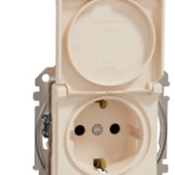 Розетка Schneider Electric Sedna Design & Elements з заземленням шторками та кришкою бежева SDD112024