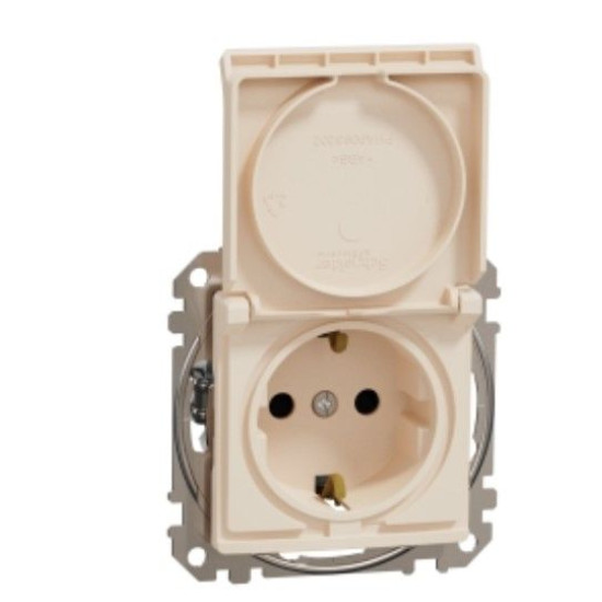 Розетка Schneider Electric Sedna Design & Elements з заземленням шторками та кришкою бежева SDD112024