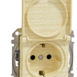 Розетка Schneider Electric Sedna Design & Elements з заземленням шторками та кришкою береза SDD180024