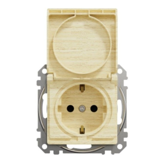 Розетка Schneider Electric Sedna Design & Elements з заземленням шторками та кришкою береза SDD180024