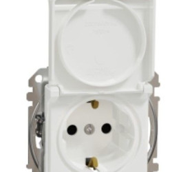 Розетка Schneider Electric Sedna Design & Elements з заземленням шторками та кришкою біла SDD111024
