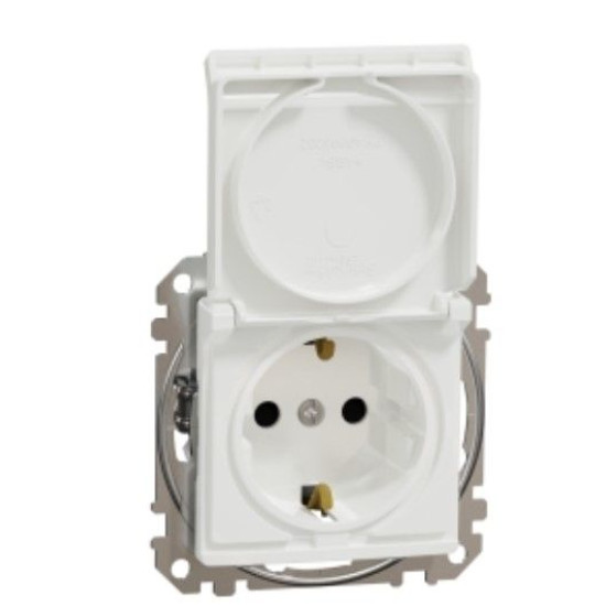 Розетка Schneider Electric Sedna Design & Elements з заземленням шторками та кришкою біла SDD111024