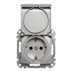 Розетка Schneider Electric Sedna Design & Elements з заземленням шторками та кришкою матовий алюміній SDD170024