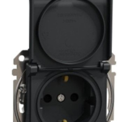 Розетка Schneider Electric Sedna Design & Elements з заземленням шторками та кришкою чорна SDD114024