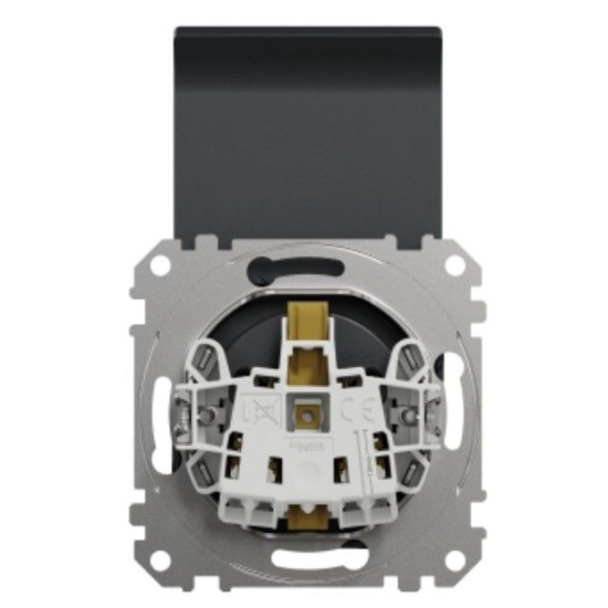 Розетка Schneider Electric Sedna Design & Elements з заземленням шторками та кришкою чорна SDD114024