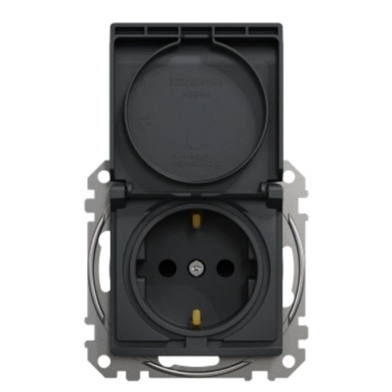 Розетка Schneider Electric Sedna Design & Elements з заземленням шторками та кришкою чорна SDD114024