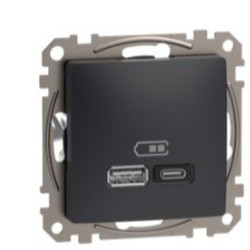 Розетка USB Schneider Electric Sedna Design & Elements A+C 3A 45Вт чорна SDD114404