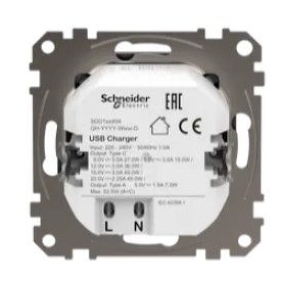 Розетка USB Schneider Electric Sedna Design & Elements A+C 3A 45Вт чорна SDD114404