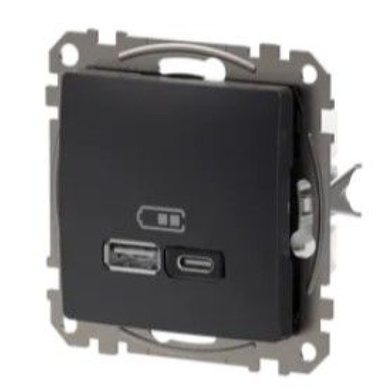 Розетка USB Schneider Electric Sedna Design & Elements A+C 3A 45Вт чорна SDD114404