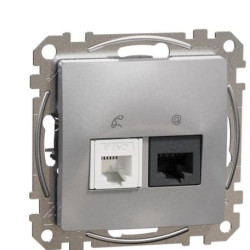 Телефонна/комп'ютерна розетка Schneider Electric Sedna Design & Elements RJ11+RJ45 кат. 6 UTP алюміній SDD113468
