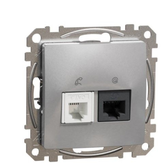 Телефонна/комп'ютерна розетка Schneider Electric Sedna Design & Elements RJ11+RJ45 кат. 6 UTP алюміній SDD113468