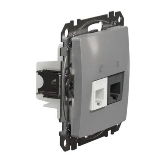 Телефонна/комп'ютерна розетка Schneider Electric Sedna Design & Elements RJ11+RJ45 кат. 6 UTP алюміній SDD113468
