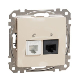 Телефонна/комп'ютерна розетка Schneider Electric Sedna Design & Elements RJ11+RJ45 кат. 6 UTP бежева SDD112468