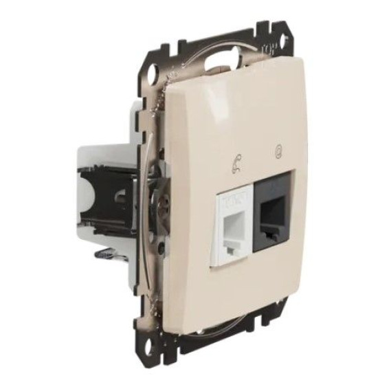 Телефонна/комп'ютерна розетка Schneider Electric Sedna Design & Elements RJ11+RJ45 кат. 6 UTP бежева SDD112468