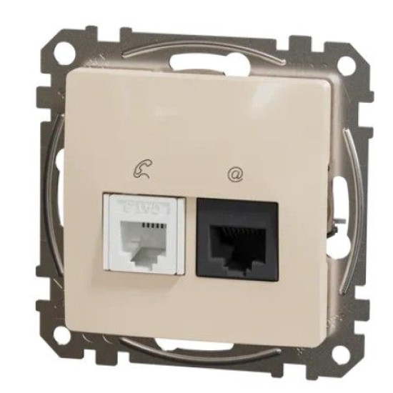 Телефонна/комп'ютерна розетка Schneider Electric Sedna Design & Elements RJ11+RJ45 кат. 6 UTP бежева SDD112468