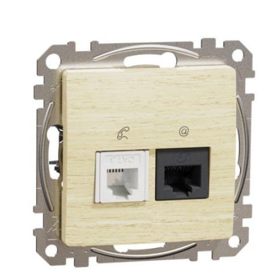 Телефонна/комп'ютерна розетка Schneider Electric Sedna Design & Elements RJ11+RJ45 кат. 6 UTP береза SDD180468