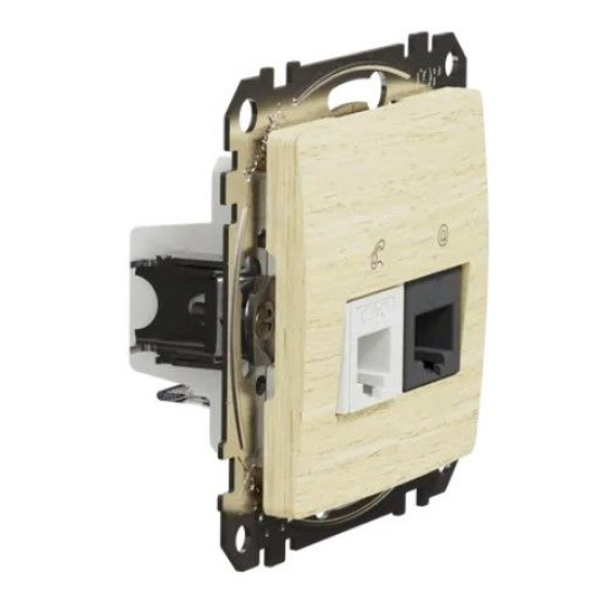 Телефонна/комп'ютерна розетка Schneider Electric Sedna Design & Elements RJ11+RJ45 кат. 6 UTP береза SDD180468