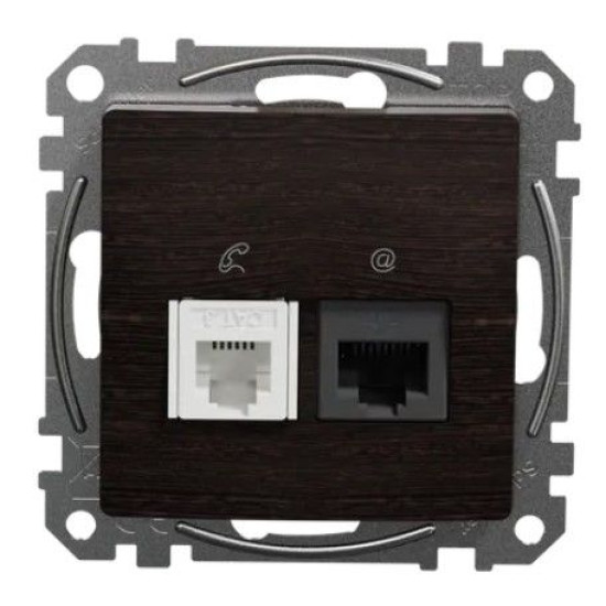 Телефонна/комп'ютерна розетка Schneider Electric Sedna Design & Elements RJ11+RJ45 кат. 6 UTP венге SDD181468