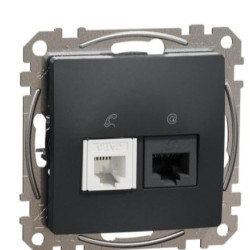 Телефонна/комп'ютерна розетка Schneider Electric Sedna Design & Elements RJ11+RJ45 кат. 6 UTP чорна SDD114468