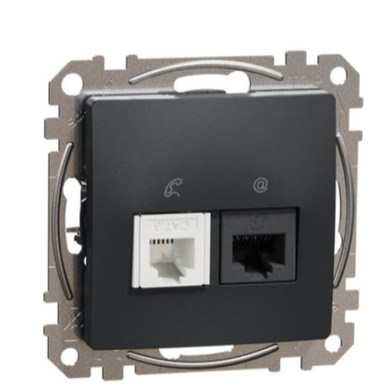 Телефонна/комп'ютерна розетка Schneider Electric Sedna Design & Elements RJ11+RJ45 кат. 6 UTP чорна SDD114468