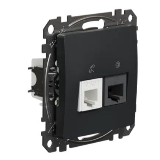 Телефонна/комп'ютерна розетка Schneider Electric Sedna Design & Elements RJ11+RJ45 кат. 6 UTP чорна SDD114468