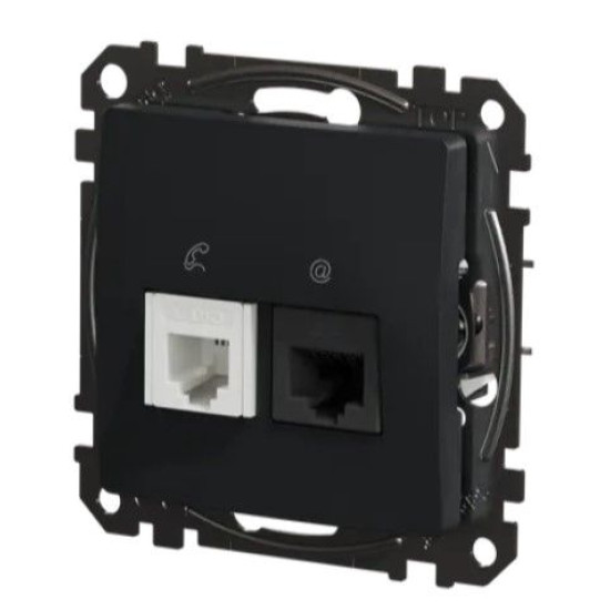 Телефонна/комп'ютерна розетка Schneider Electric Sedna Design & Elements RJ11+RJ45 кат. 6 UTP чорна SDD114468