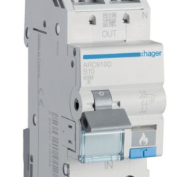 Автоматичний вимикач Hager ARC910D з дуговим захистом AFDD 6кА B 10A 1P+N