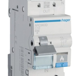 Автоматичний вимикач Hager ARC960D з дуговим захистом AFDD 6кА C 10A 1P+N