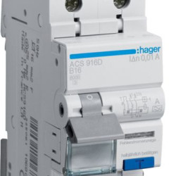 Диференційний автомат Hager ACS916D B 16A QC 1P+N 6кА 10мА A