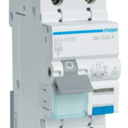 Диференційний автомат Hager ADA910D B 10A 1P+N 6кА 30мА A