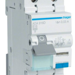 Диференційний автомат Hager ADA916D B 16A 1P+N 6кА 30мА A