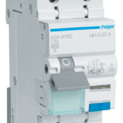 Диференційний автомат Hager ADA970D C 20A 1P+N 6кА 30мА A